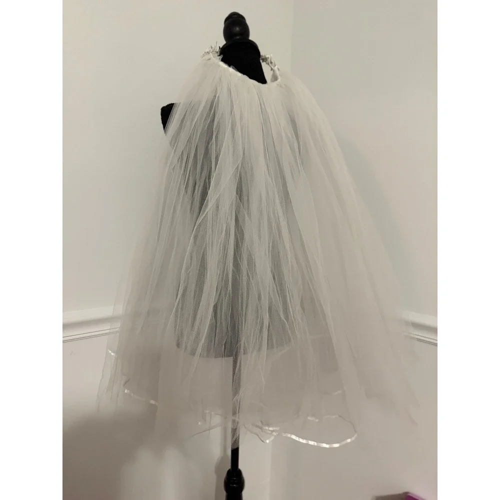 White Wedding short Veil Bridal Crown Flower Lace Tulle Romantic Bride 28